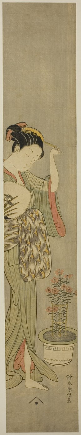 Belleza ajustando su horquilla de Suzuki Harunobu