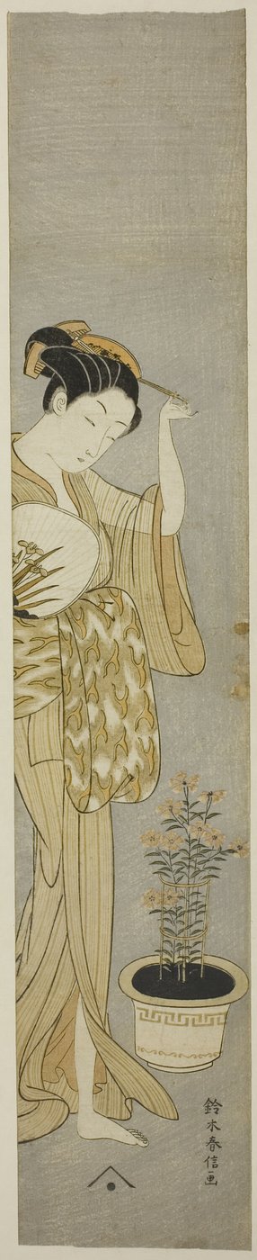 Belleza ajustando su horquilla de Suzuki Harunobu