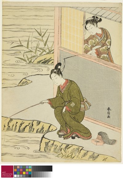 Belleza burlando a un joven pescador, c. 1768 de Suzuki Harunobu
