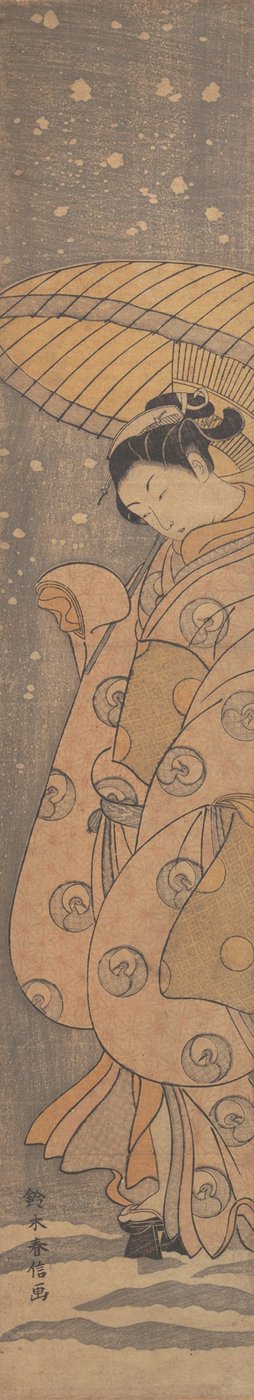 Belleza bajo un paraguas en la nieve, ca. 1770 de Suzuki Harunobu