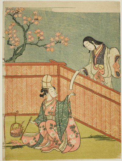 Hojas de arce otoñales ardientes de Suzuki Harunobu