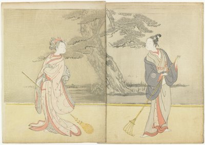 Impresión de calendario de Meiwa 2 y un Mitate de la obra de No_ Takasago, 1765 de Suzuki Harunobu