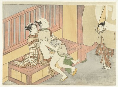 Pillado en el acto Pareja haciendo el amor con una chica mirando de Suzuki Harunobu