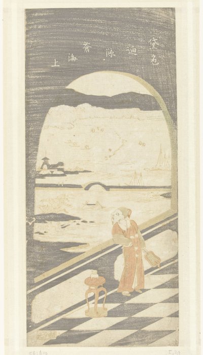 Poeta chino contemplando el paisaje acuático de Suzuki Harunobu