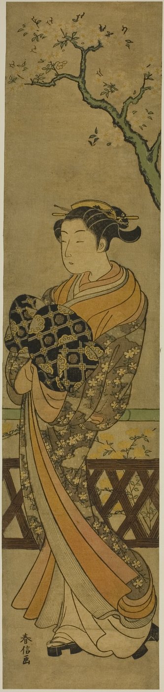 Cortesana desfilando bajo el cerezo de Suzuki Harunobu