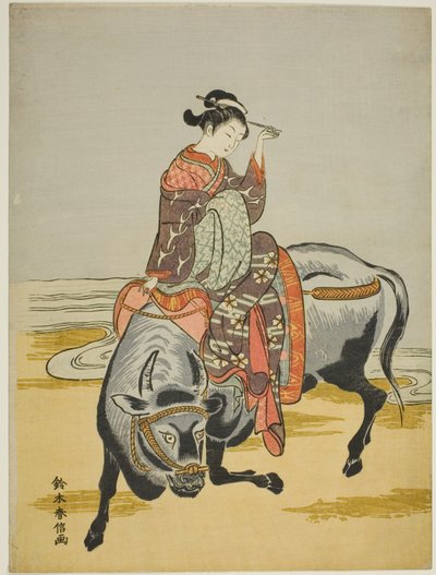 Cortesana montando un buey de Suzuki Harunobu