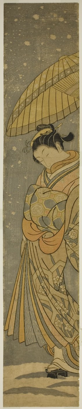 Cortesana en desfile bajo la nieve de Suzuki Harunobu