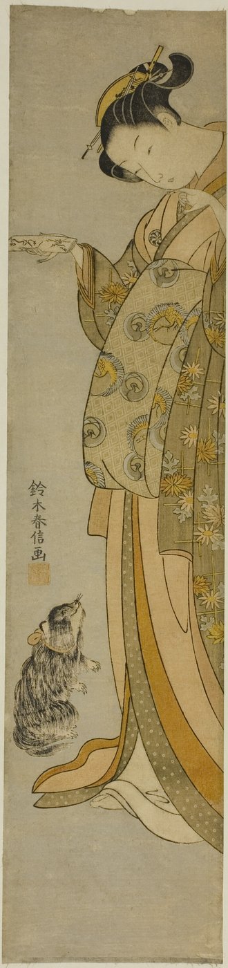 Cortesana con su mascota de Suzuki Harunobu
