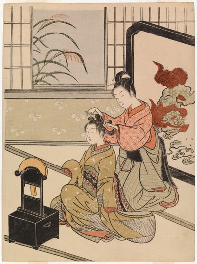 Tocador con luna de otoño de Suzuki Harunobu