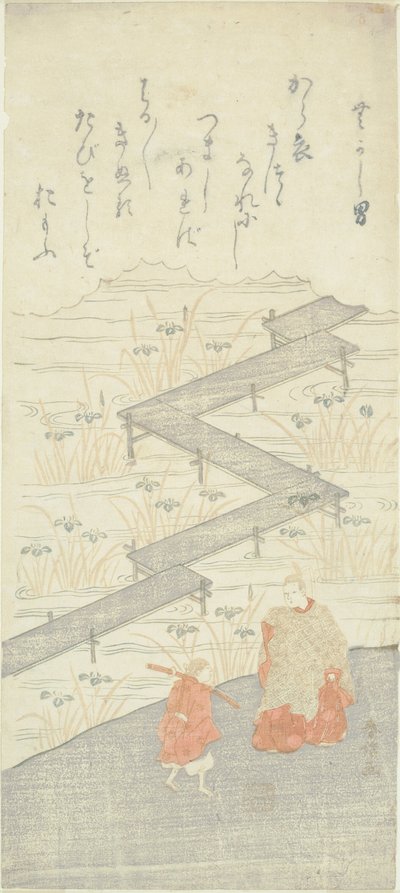 Puente de Ocho Plataformas (Yatsuhashi), del "Cuento de Ise (Ise Monogatari)" de Suzuki Harunobu