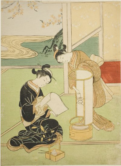 Resplandor Vespertino de una Lámpara (Andon no sekisho), de la serie "Ocho Vistas del Salón (Zashiki hakkei)" de Suzuki Harunobu