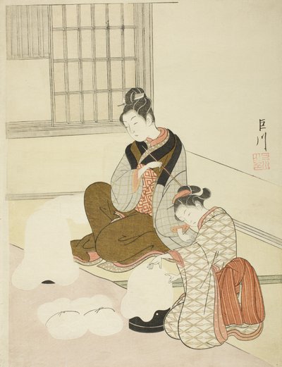 Nieve vespertina en un moldeador de hilo dental de Suzuki Harunobu