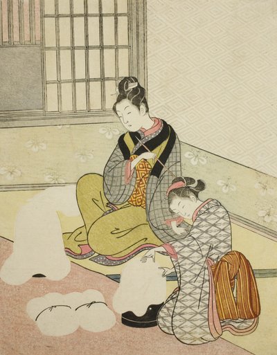 Nieve vespertina en un modelador de hilo dental de Suzuki Harunobu