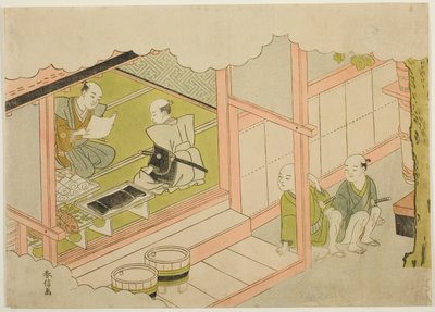 Intercambio de regalos (Yuino), la segunda hoja de la serie "Matrimonio en impresiones de brocado, el carruaje de la mujer virtuosa (Konrei nishiki misao-guruma)" de Suzuki Harunobu