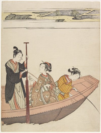 Pescando cerca del santuario Mimeguri en el río Sumida, c. 1767 de Suzuki Harunobu