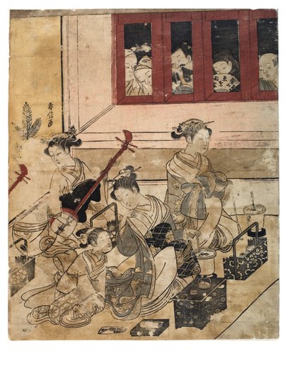 Cuatro chicas de Yoshiwara en una habitación de Suzuki Harunobu
