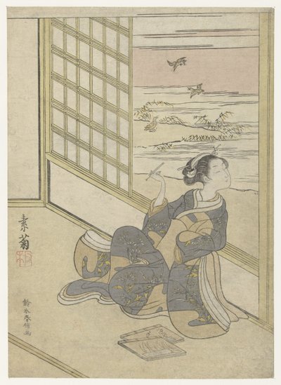 Chica escuchando a los Snipes de Suzuki Harunobu