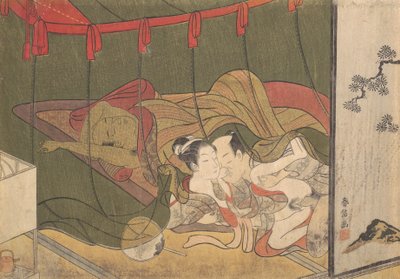 Amantes Bajo una Red de Mosquitos, siglo XVIII de Suzuki Harunobu