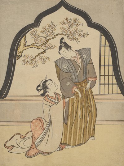 Amantes vistiéndose junto a una ventana de Suzuki Harunobu