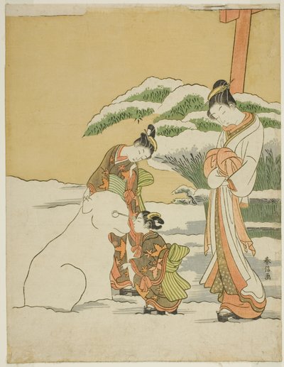 Haciendo un Perro de Nieve de Suzuki Harunobu