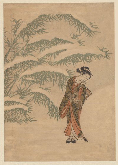 Chica y bola de nieve de Suzuki Harunobu