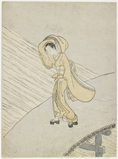 Mitate del poema de Fujiwara no Teika cruzando el Sano, 1765 de Suzuki Harunobu