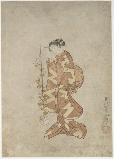 Representación moderna de la poetisa Kaga no Chiyo de Suzuki Harunobu
