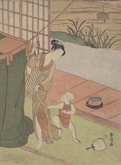 Madre e Hijo junto a una Red de Mosquitos, ca. 1769 de Suzuki Harunobu