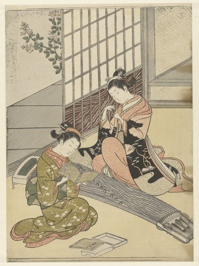 Gansos posados ​​en los puentes de koto Ocho rostros de salón (título de la serie) Zashiki hakkei (título de la serie) de Suzuki Harunobu