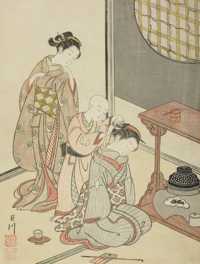 Lluvia nocturna en el puesto de té de Suzuki Harunobu