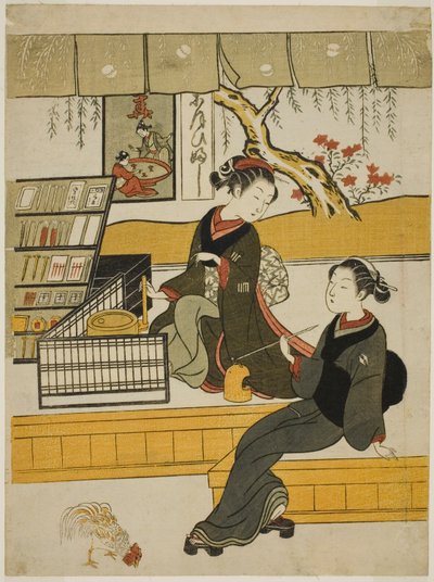 Ofuji, la Dependienta de la Motoyanagiya, con un Cliente de Suzuki Harunobu