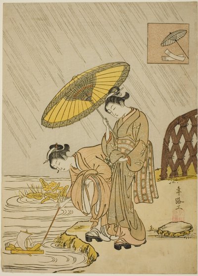 Ono no Komachi Rezando por Lluvia de Suzuki Harunobu