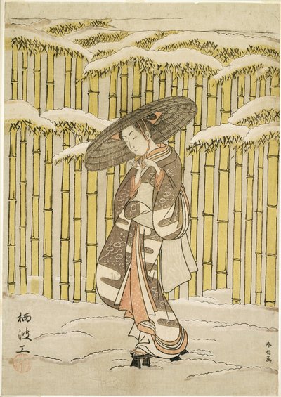 Pasando por el bosque de bambú de Suzuki Harunobu