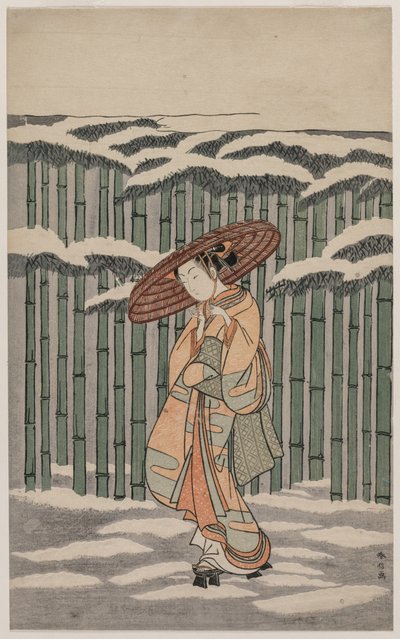 Pasando el bosque de bambú de Suzuki Harunobu