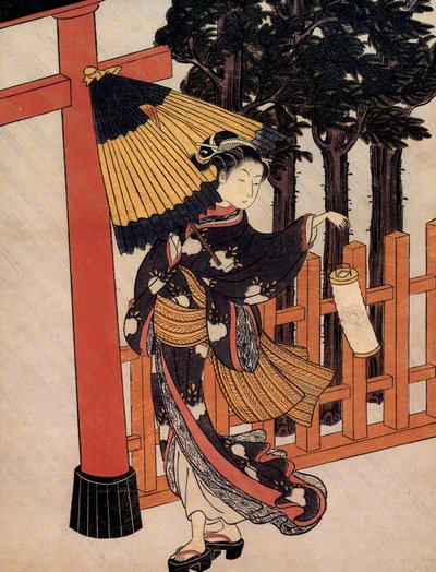 Peregrinación en una noche lluviosa, sello japonés de Suzuki Harunobu (c.1724 1770) de Suzuki Harunobu