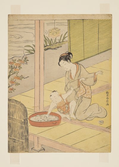Jugando con pececillos de Suzuki Harunobu