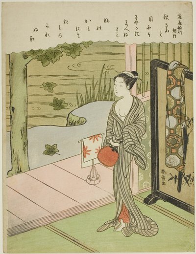Poema de Fujiwara no Toshiyuki, de una serie sin título de Treinta y Seis Poetas Inmortales de Suzuki Harunobu