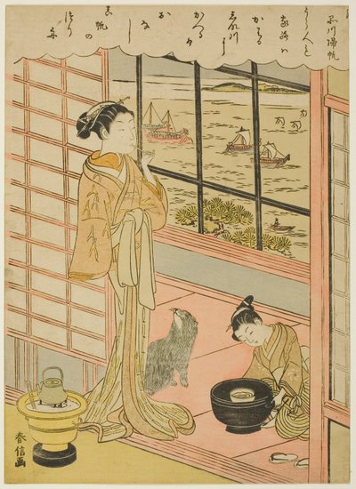 Velas de regreso en Shinagawa (Shinagawa no kihan), de la serie "Ocho vistas a la moda de Edo (Furyu Edo hakkei)" de Suzuki Harunobu