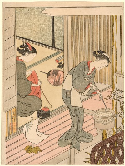 Velas que regresan del perchero (Tenugui-kake no kihan), de la serie "Ocho vistas del salón (Zashiki hakkei)" de Suzuki Harunobu