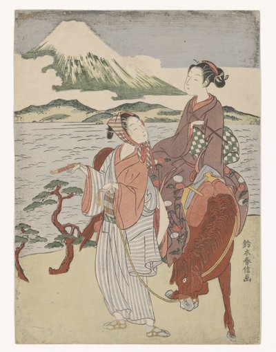 Fumar hombre y mujer a caballo de Suzuki Harunobu