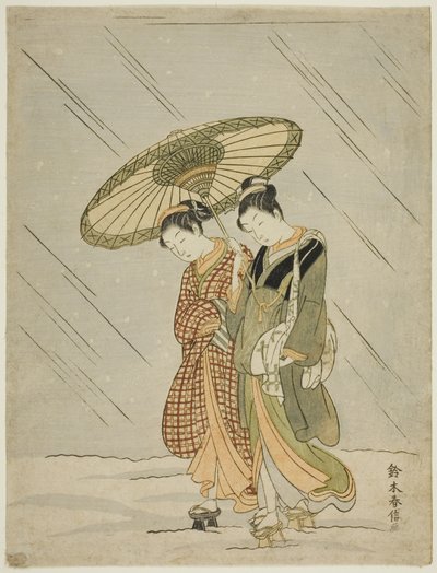 Nieve en el Camino de Regreso del Baño Público de Suzuki Harunobu