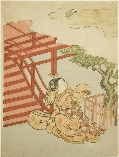 El llamado del cuco desde arriba de las nubes (parodia de Minamoto no Yorimasa) de Suzuki Harunobu