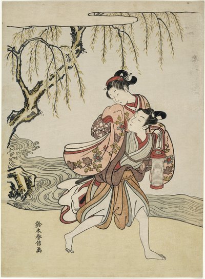 La fuga (parodia del episodio de Akutagawa de "Cuentos de Ise") de Suzuki Harunobu