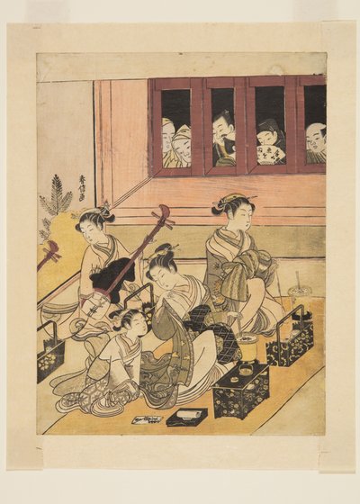 Los observadores y los observados (grabado en madera a color) de Suzuki Harunobu