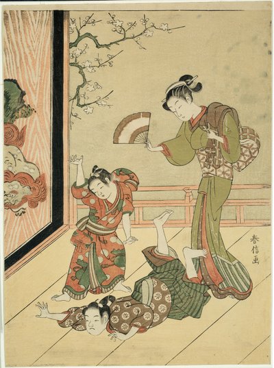 El combate de lucha (parodia de Ushikawamaru y Benkei) de Suzuki Harunobu