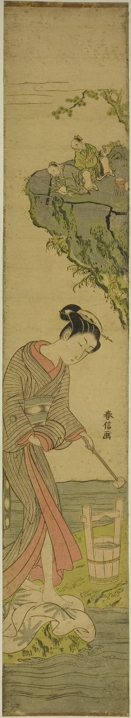 Dos sabios mirando a una belleza pisando tela (parodia de Kume Sennin) de Suzuki Harunobu
