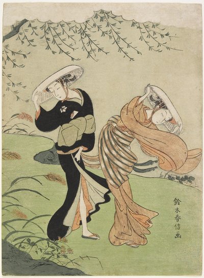 Dos mujeres en viento fuerte, c. 1767 de Suzuki Harunobu