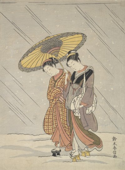 Dos mujeres en una tormenta, 1764-72 de Suzuki Harunobu