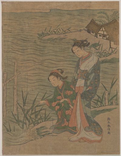 Dos jóvenes damas en la orilla de Suzuki Harunobu