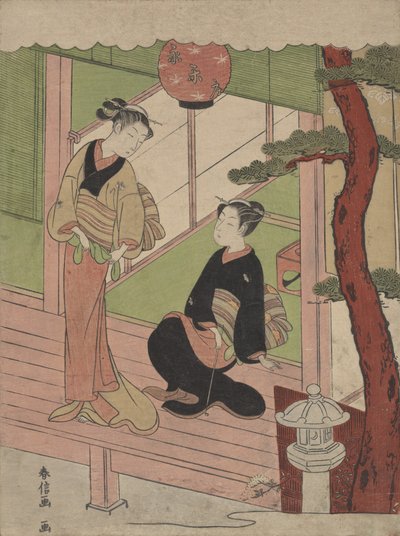 Dos mujeres jóvenes en una veranda, ca.1766-70 de Suzuki Harunobu